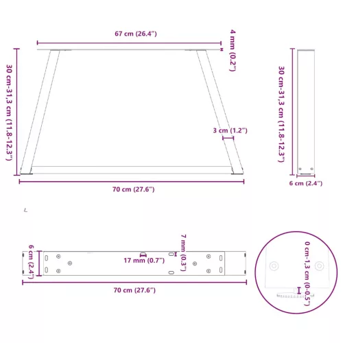  2 db antracitszürke, V-alakú acél dohányzóasztal láb 70 x (30-31,3) cm