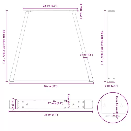  2 db fehér, V-alakú acél dohányzóasztal láb 28 x (42-43,3) cm