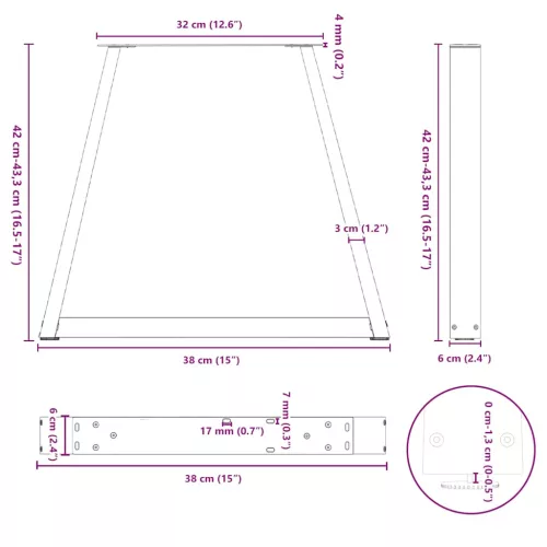  2 db fekete, V-alakú acél dohányzóasztal láb 38 x (42-43,3) cm