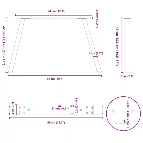  2 db fekete, V-alakú acél dohányzóasztal láb 50 x (42-43,3) cm