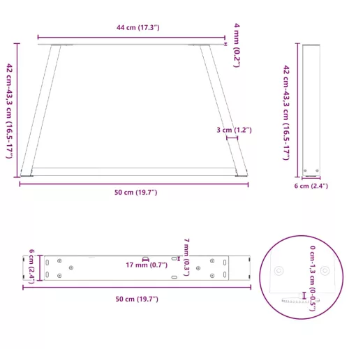  2 db antracitszürke, V-alakú acél dohányzóasztal láb 50 x (42-43,3) cm