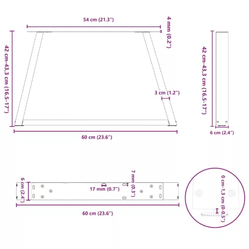  2 db antracitszürke, V-alakú acél dohányzóasztal láb 60 x (42-43,3) cm