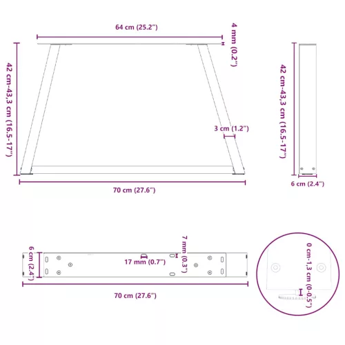  2 db fekete, V-alakú acél dohányzóasztal láb 70 x (42-43,3) cm