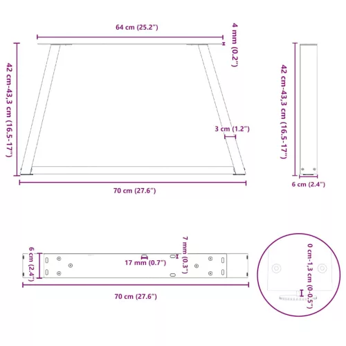  2 db fehér, V-alakú acél dohányzóasztal láb 70 x (42-43,3) cm