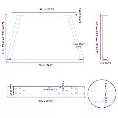  2 db antracitszürke, V-alakú acél dohányzóasztal láb 70 x (42-43,3) cm