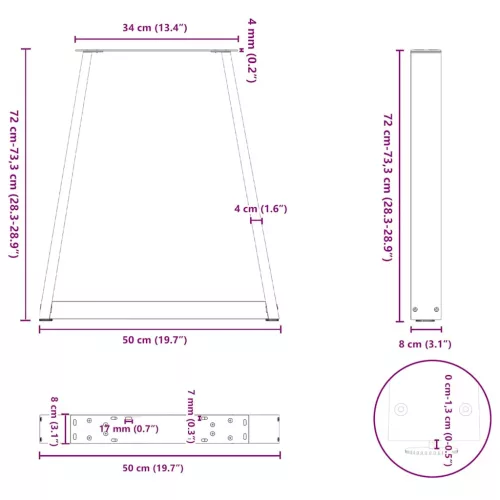  2 db fekete, V-alakú acél étkezőasztal láb 50x(72-73,3) cm