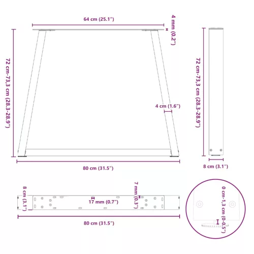  2 db fehér, V-alakú acél étkezőasztal láb 80 x (72-73,3) cm