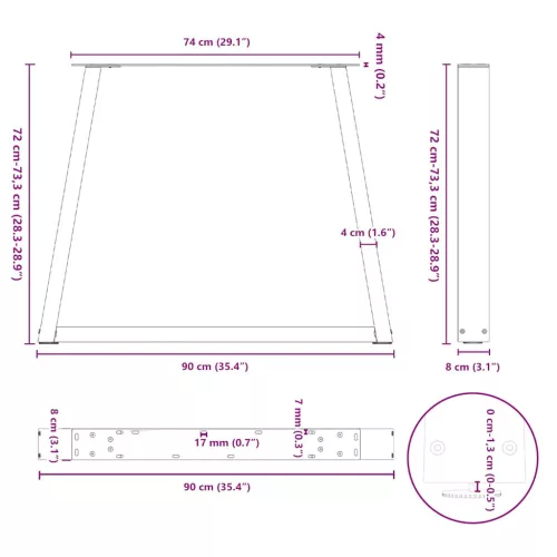  2 db antracitszürke, V-alakú acél étkezőasztal láb 90 x (72-73,3) cm