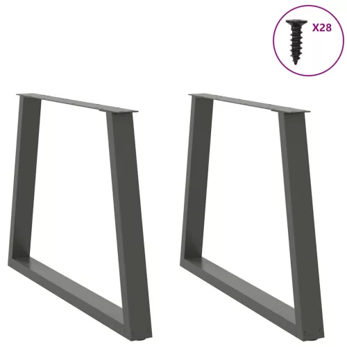  2 db antracitszürke étkezőasztal V-alakú láb 100 x (72-73,3) cm acél étkezőasztal láb