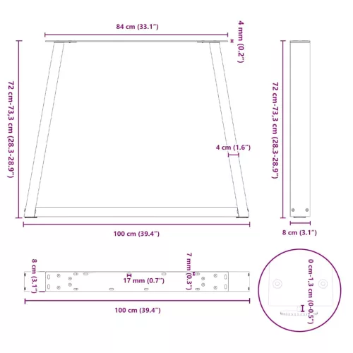  2 db antracitszürke étkezőasztal V-alakú láb 100 x (72-73,3) cm acél étkezőasztal láb