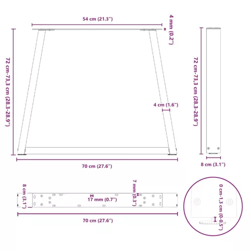  3 db fehér, V-alakú étkezőasztal láb 70 x (72-73,3) cm acél étkezőasztal láb