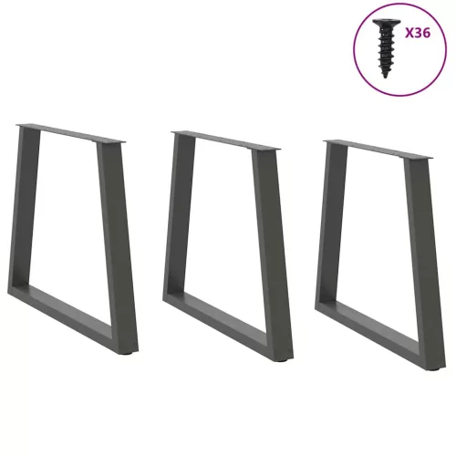  3 db antracitszürke, V-alakú acél étkezőasztalláb 70 x (72-73,3) cm