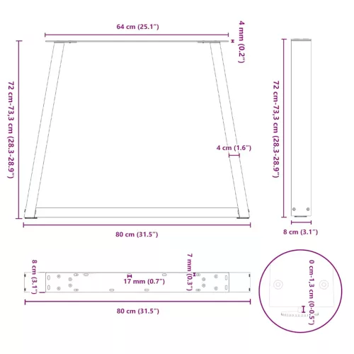  3 db fehér, V-alakú étkezőasztal láb 80 x (72-73,3) cm acél étkezőasztal láb