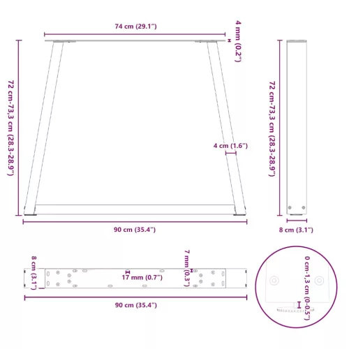  3 db fekete, V-alakú acél étkezőasztal láb 90 x (72-73,3) cm