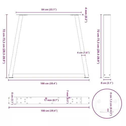  3 db antracitszürke étkezőasztal láb V-alakú 100 x (72-73,3) cm acél étkezőasztal láb