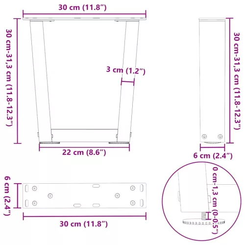  2 db fehér, V-alakú acél dohányzóasztal láb 30 x (30-31,3) cm