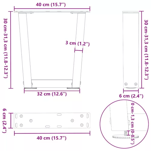  2 db fehér, V-alakú acél dohányzóasztal láb 40 x (30-31,3) cm