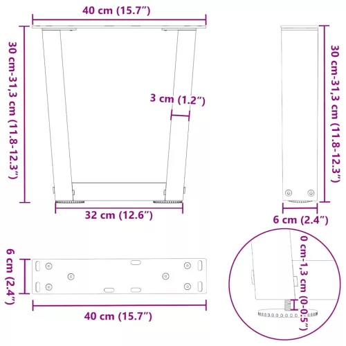  2 db antracitszürke, V-alakú acél dohányzóasztal láb 40 x (30-31,3) cm