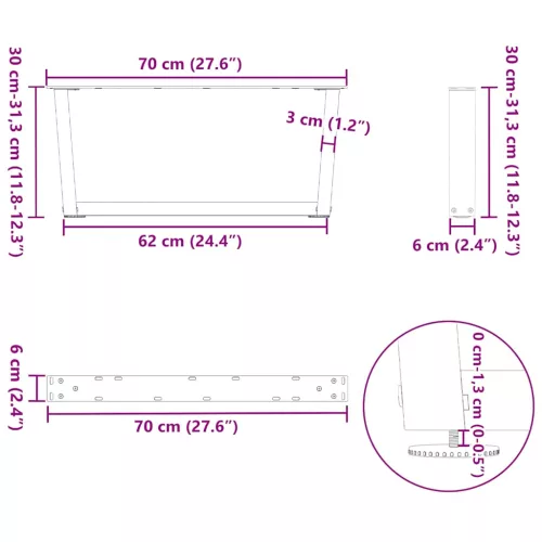  2 db fehér, V-alakú acél dohányzóasztal láb 70 x (30-31,3) cm