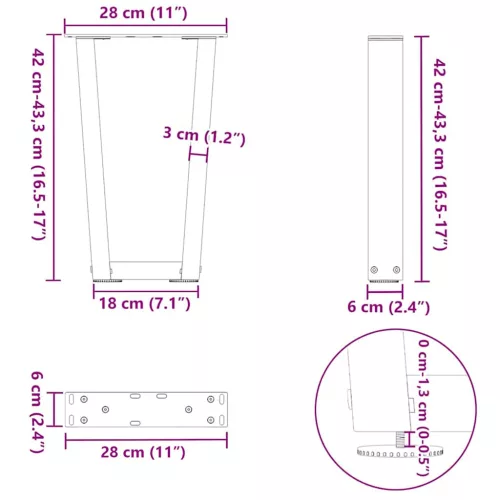  2 db fehér, V-alakú acél dohányzóasztal láb 28 x (42-43,3) cm