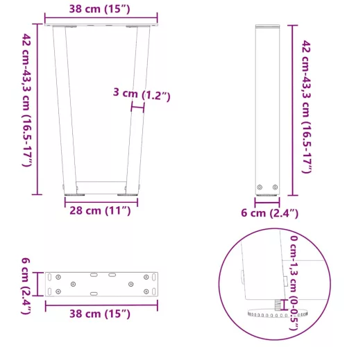  2 db fehér, V-alakú acél dohányzóasztal láb 38x(42-43,3) cm