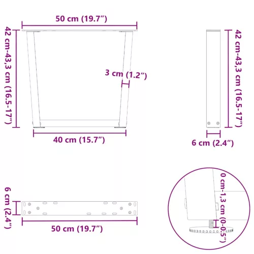  2 db antracitszürke, V-alakú acél dohányzóasztal láb 50 x (42-43,3) cm