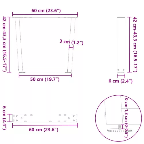  2 db fehér, V-alakú acél dohányzóasztal láb 60 x (42-43,3) cm