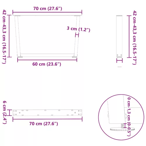  2 db antracitszürke, V-alakú acél dohányzóasztal láb 70 x (42-43,3) cm