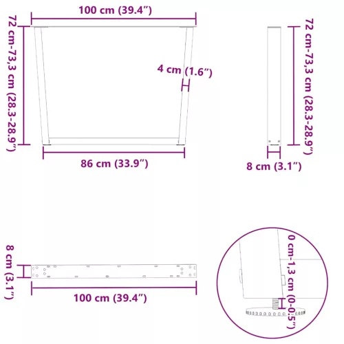  2 db antracitszürke étkezőasztal V-alakú láb 100 x (72-73,3) cm acél étkezőasztal láb