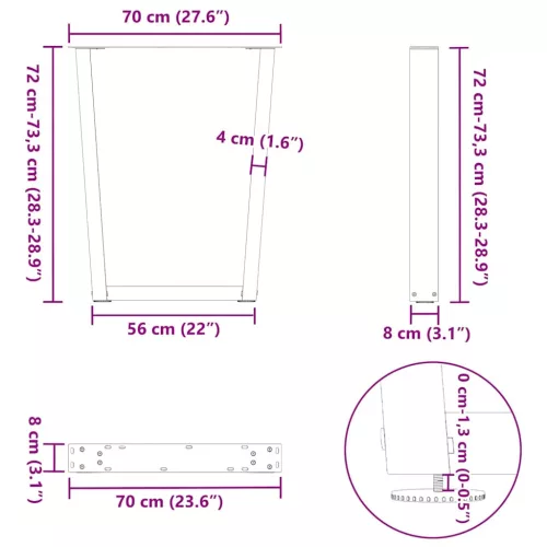  3 db fehér, V-alakú étkezőasztal láb 70 x (72-73,3) cm acél étkezőasztal láb