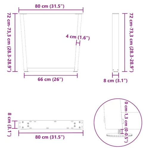  3 db V-alakú étkezőasztal láb fekete 80 x (72-73,3) cm acél étkezőasztal láb