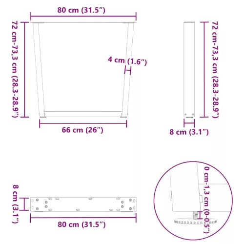  3 db antracitszürke, V-alakú acél étkezőasztalláb 80 x (72-73,3) cm