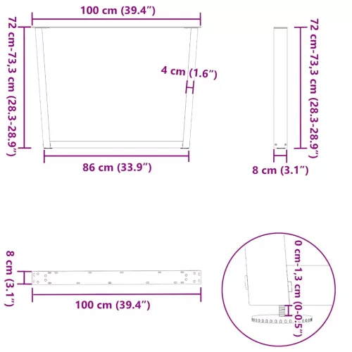  3 db V-alakú étkezőasztal láb fekete 100 x (72-73,3) cm acél étkezőasztal láb