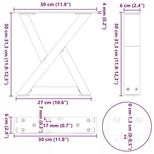  2 db fehér dohányzóasztal láb 30 x (30-31,3) cm acél dohányzóasztal láb