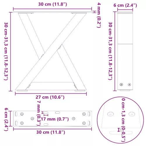  2 db antracitszürke acél dohányzóasztal láb 30x(30-31,3) cm