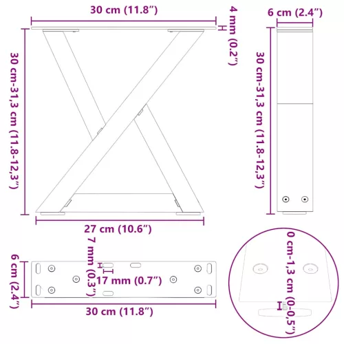  2 db natúr acél dohányzóasztal láb 30x(30-31,3) cm acél
