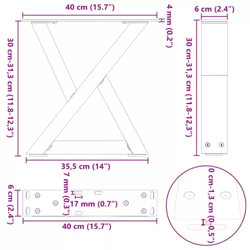 2 db antracitszürke acél dohányzóasztal láb 40 x (30-31,3) cm