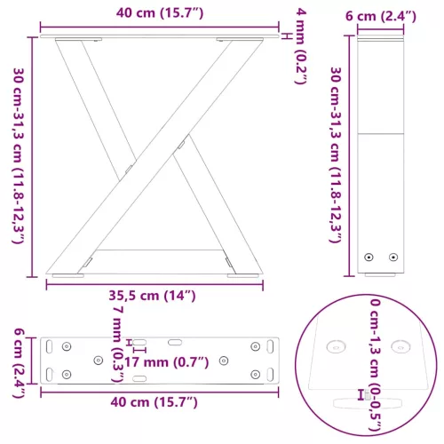  2 db natúr acél dohányzóasztal láb 40 x (30-31,3) cm acél