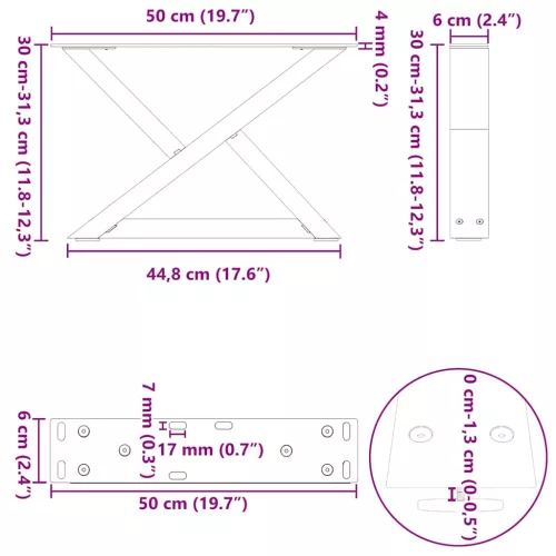  2 db antracitszürke acél dohányzóasztal láb 50 x (30-31,3) cm