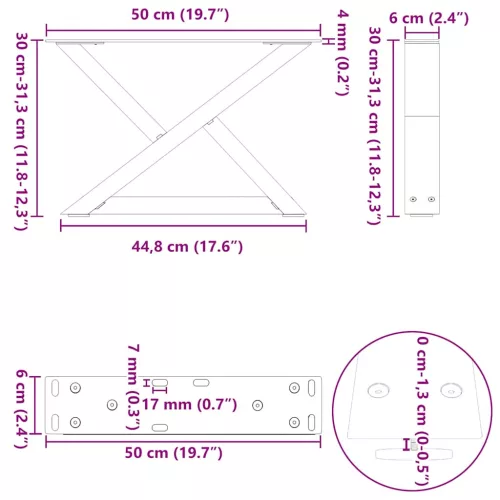  2 db natúr acél dohányzóasztal láb 50 x (30-31,3) cm acél