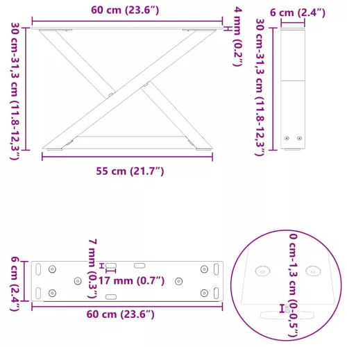  2 db antracitszürke acél dohányzóasztal láb 60 x (30-31,3) cm