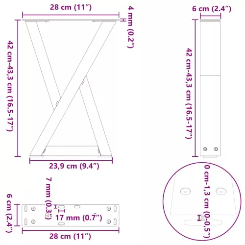  2 db fehér dohányzóasztal láb 28 x (42-43,3) cm acél dohányzóasztal láb
