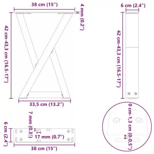  2 db natúr acél dohányzóasztal láb 38x(42-43,3) cm acél