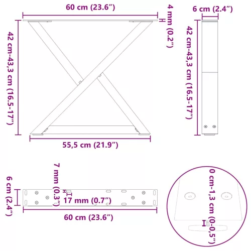  2 db natúr acél dohányzóasztal láb 60 x (42-43,3) cm acél