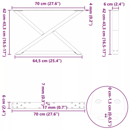  2 db natúr acél dohányzóasztal láb 70 x (42-43,3) cm acél
