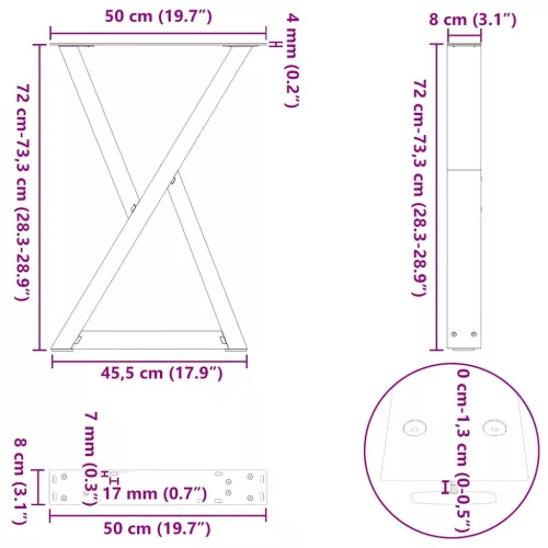  2 db fehér étkezőasztal láb 50 x (72-73,3) cm acél étkezőasztal láb