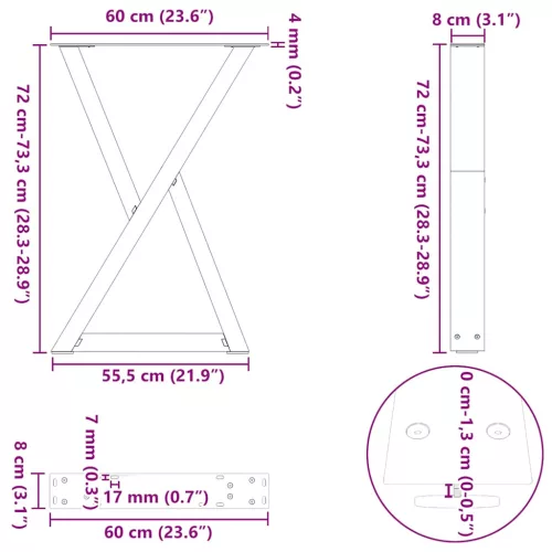  2 db fekete acél étkezőasztal láb 60 x (72-73,3) cm