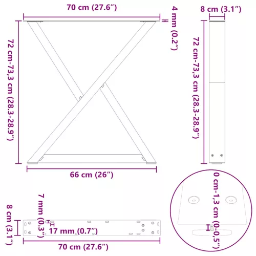  2 db fehér étkezőasztal láb 70 x (72-73,3) cm acél étkezőasztal láb