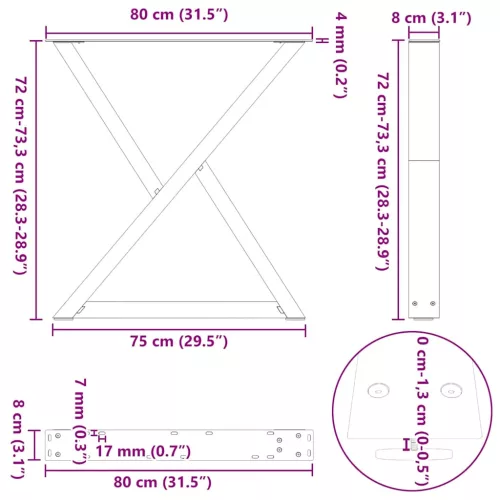  2 db fehér étkezőasztal láb 80 x (72-73,3) cm acél étkezőasztal láb