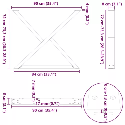  2 db fekete acél étkezőasztal láb 90 x (72-73,3) cm